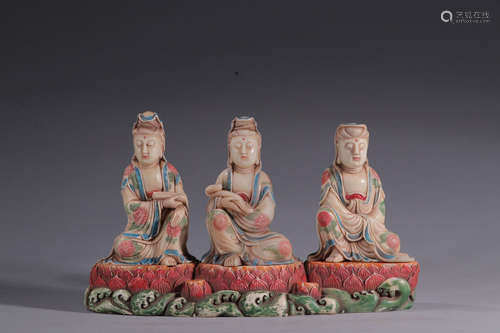 SET OF CHINESE SHOUSHAN STONE BUDDHA