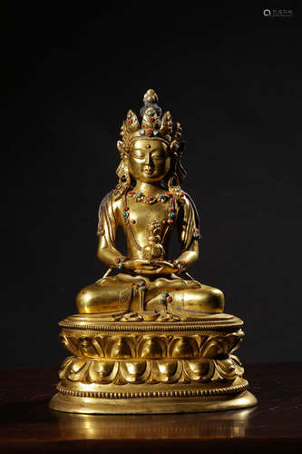 CHINESE GILT BRONZE BUDDHA