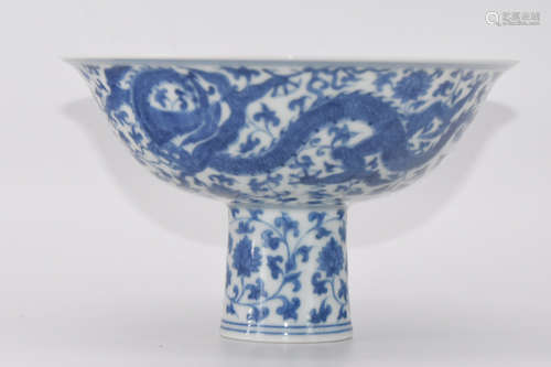 ZHENGDE MARK, CHINESE BLUE & WHITE DRAGON PLATE