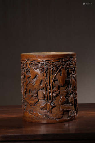 CHINESE CARVED BAMBOO BRUSH POT