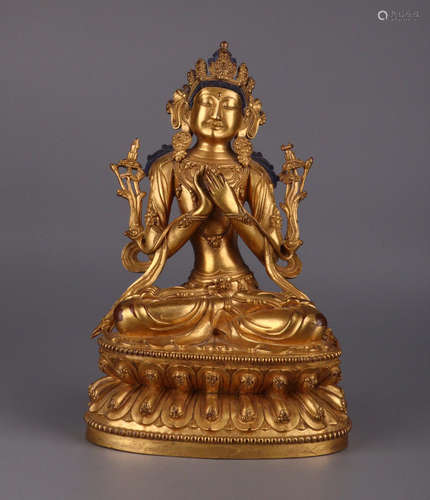 CHINESE GILT BRONZE BUDDHA