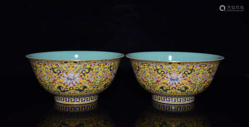 QIANLONG MARK, PAIR OF CHINESE ENARNEL FLOWER BOWL