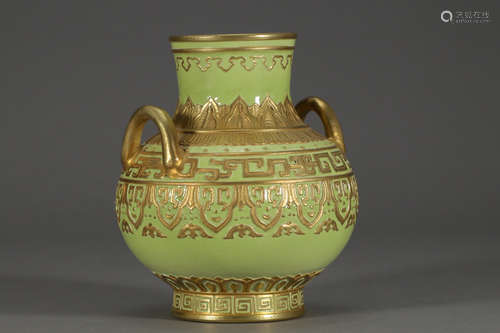 QIANLONG MARK, CHINESE GILT GREEN GLAZED VASE