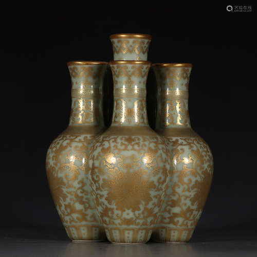 QIANLONG MARK, CHINESE GILT CELADON GLAZED VASE