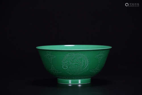 CHINESE GUAN KILN GREEN GLAZED DRAGON BOWL