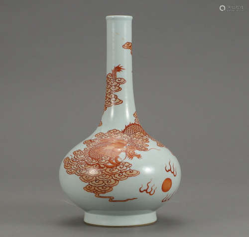 CHINESE IRON-RED GLAZED DRAGON LONG NECK VASE