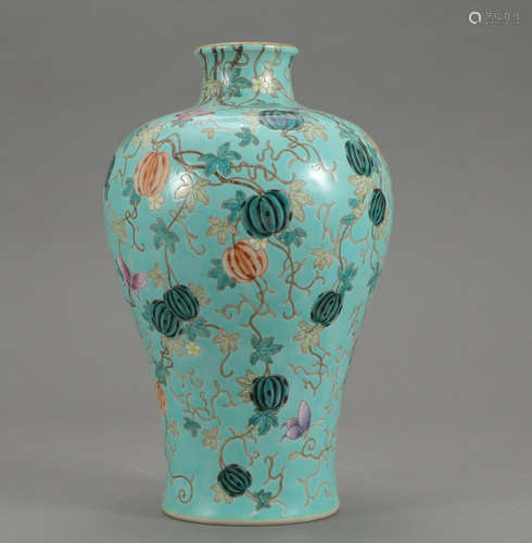 YONGZHENG MARK, CHINESE BLUE GROUND FAMILLE ROSE VASE