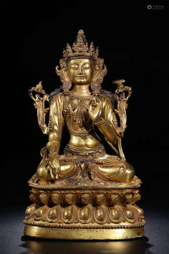 CHINESE GILT BRONZE BUDDHA