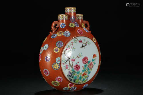 QIANLONG MARK, CHINESE GILT IRON-RED GLAZED MOONFLASK