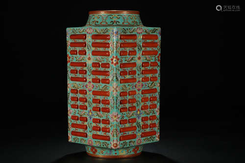 QIANLONG MARK, CHINESE LVSONG GROUND RED GLAZED VASE