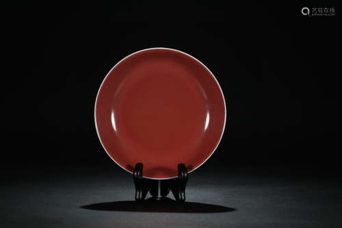 QIANLONG MARK, CHINESE JI-RED GLAZED PLATE