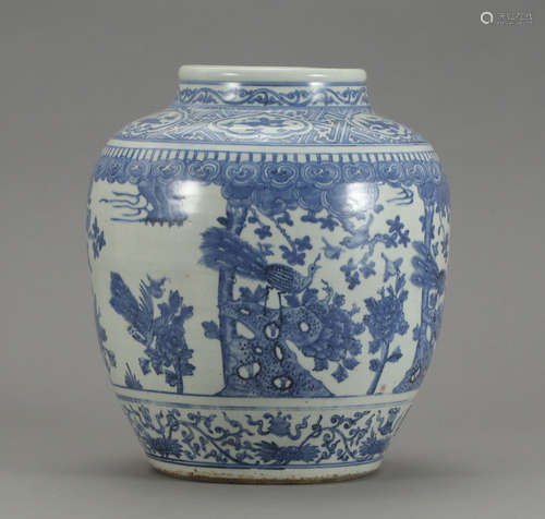 CHINESE BLUE & WHITE BIRD JAR