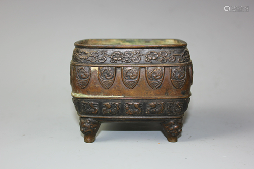 A Bronze Rectangular Four Legs Censer