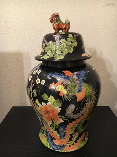 A Black-Ground Coloured Porcelain Jar