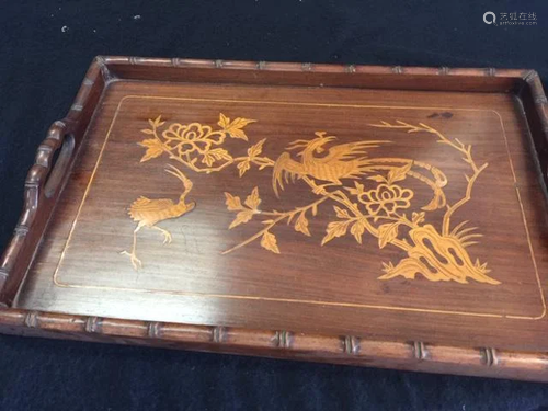 A Rosewood With Box Wood Inlaid Tray, 20t…