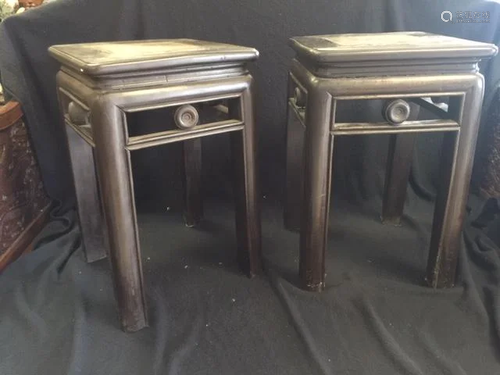 A Pair Of Wooden Stools With Marble Top, 2…