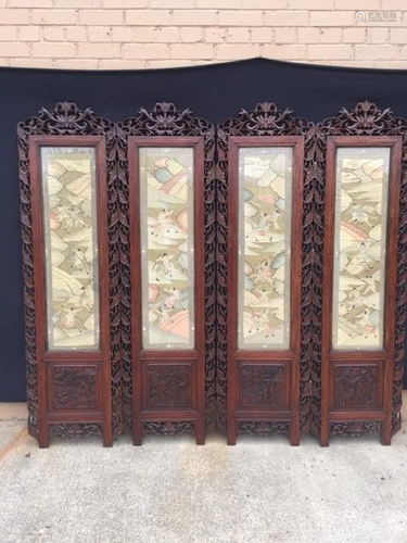 A Rose Wood and hard wood Kesi Screen, …