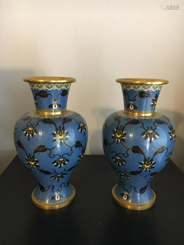 A Pair Of Cloisonne Enameled Vases