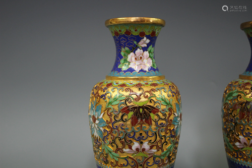 A Pair Of Cloisonne Enameled Vases