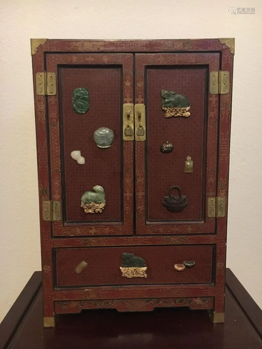 A Lacquered Hardstone Inlaid Cabinet