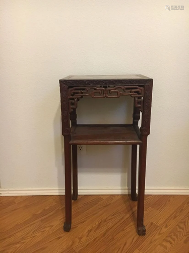 A Marble Inset Hongmu Stool