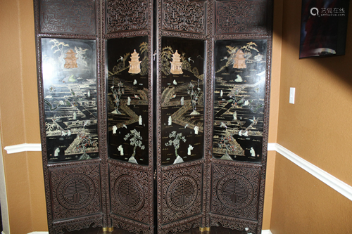 A Jade Inset Jichimu Craved Large Panel