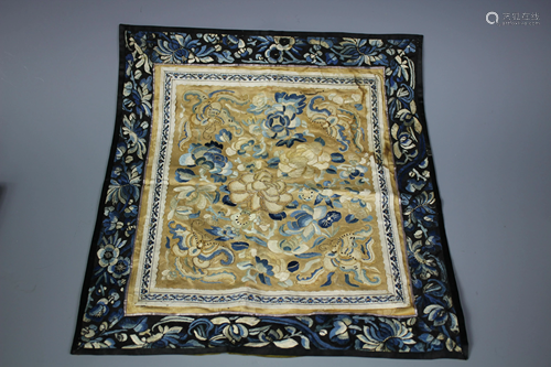 A Blue-Ground Embroidered Textile, Qing …