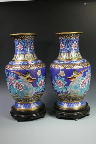 A Pair of Cloisonne Enameled Vases