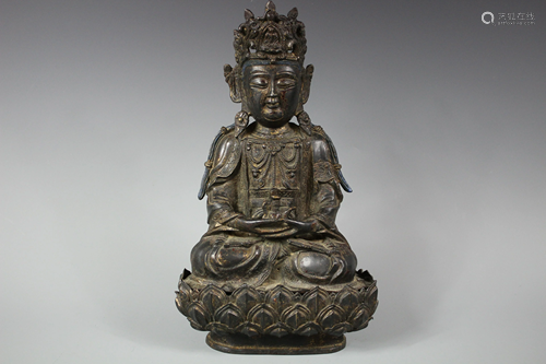 A Parcel-Gilt Bronze Figure of Guanyin, Ming …