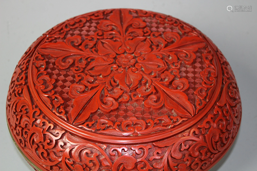 A Cinnabar Carved Floral Circular Box