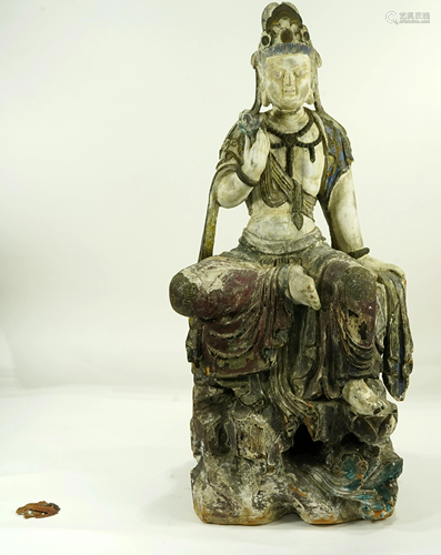 A large Chinese carved wood figure of G…