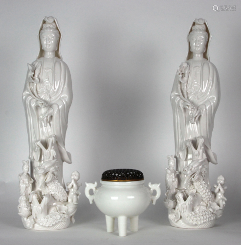 (Lot of 3) A Pair of Dehua Figures of GuanYin…