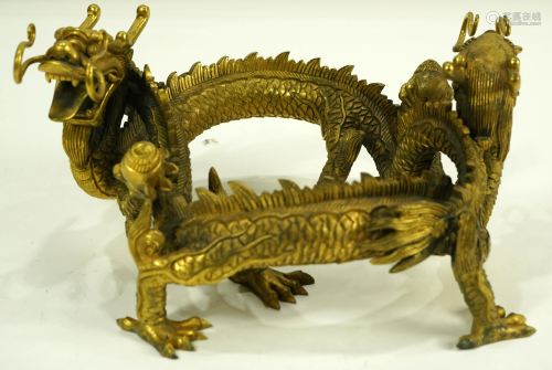 A Chinese Gilt-Copper Bronze Twin Drag…