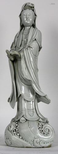 A Chinese standing Dehua figure of Guanyin