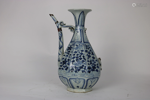 Chinese Blue and White Octagonal Ewer