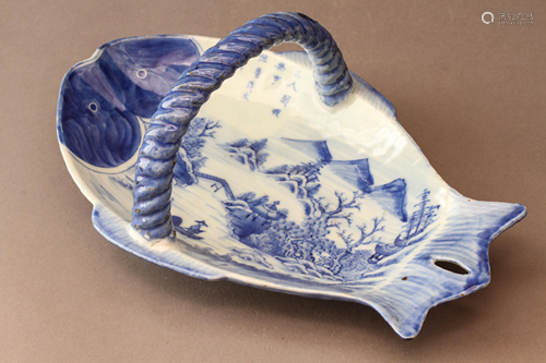 A Chinese Blue and White Fish-Shaped Plate …