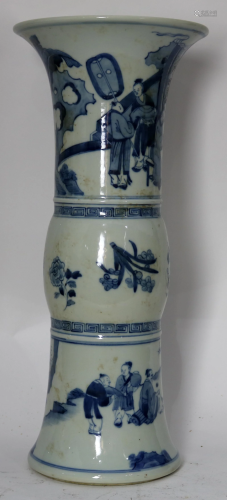 A Chinese Blue and White Gu Shaped Vase