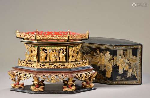 CHINA 19th century. Original portable altar in bla…