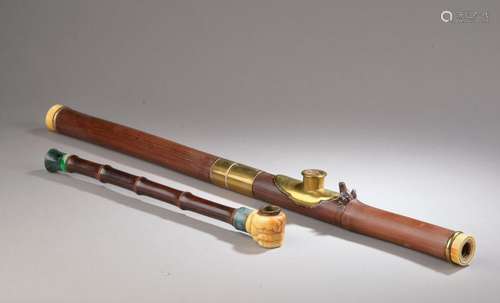 CHINA Around 1900. Bamboo opium pipe, ivory tips, …