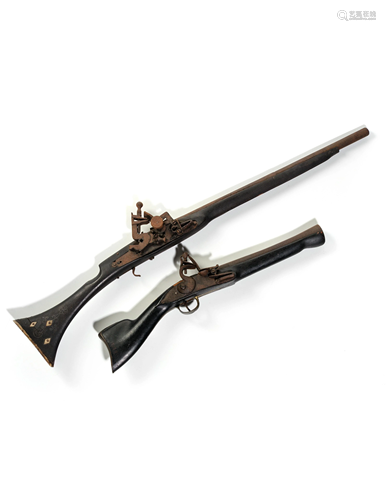 A Turkish Silver Inlaid Flintlock Pistol Lengt…