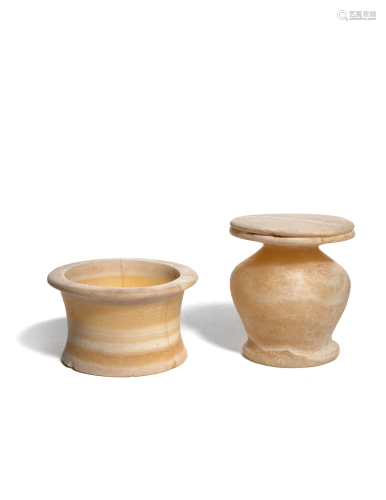 An Egyptian Alabaster Jar and a Lidde…