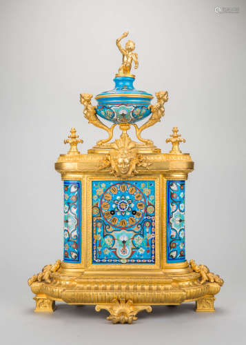 法国铜鎏金镶嵌塞夫勒瓷匾座钟