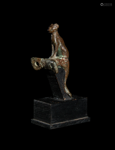 An Egyptian Bronze Handle with a Cat Height…