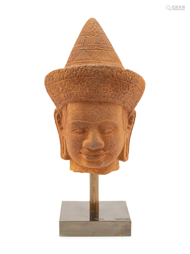 A Cambodian Sandstone Head of a Deity