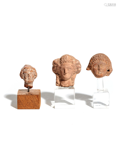 Three Graeco-Roman Terra Cotta Heads Height …