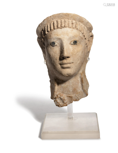 A Romano-Egyptian Stucco Mummy Mask with…