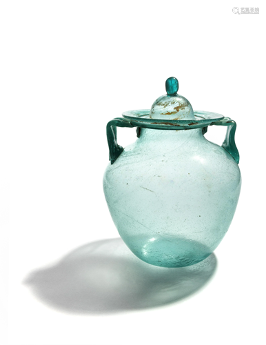 A Roman Glass Cinerary Urn and Lid