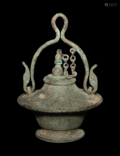 A Roman Bronze Lidded Aryballos