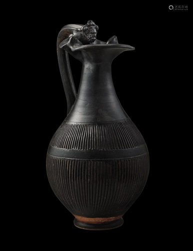 An Apulian Black-Glazed Oinochoe Height …