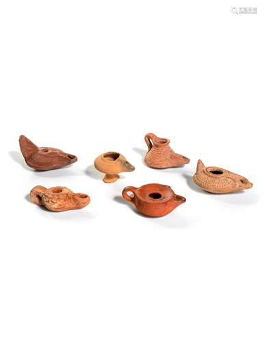 Six Roman Molded Terra Cotta Oil Lamps Wid…